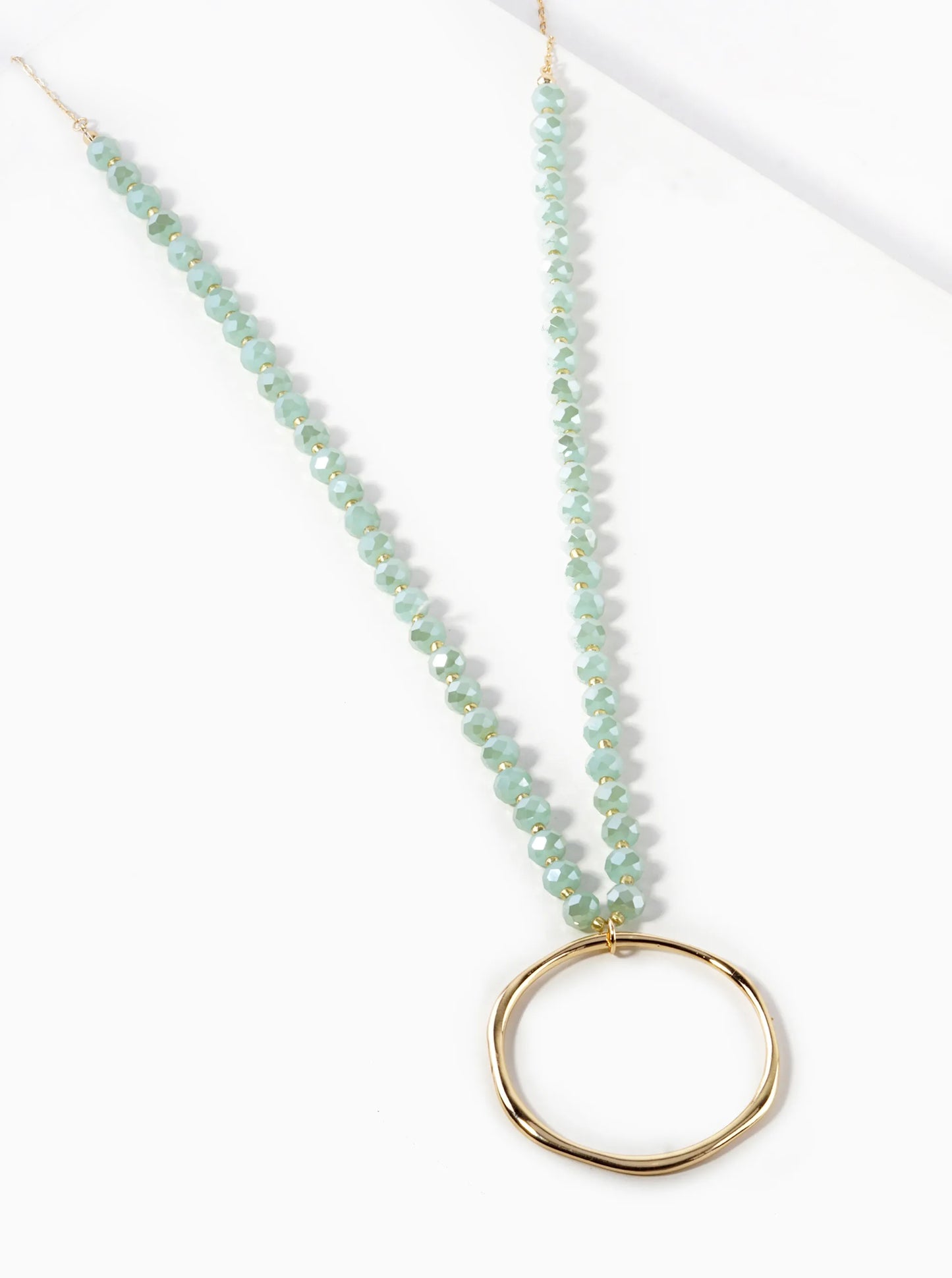 Round Circle Pendant Glass Beaded Long Necklace
