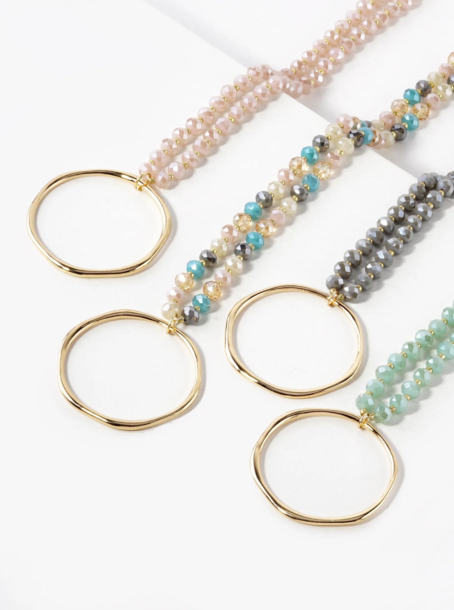 Round Circle Pendant Glass Beaded Long Necklace