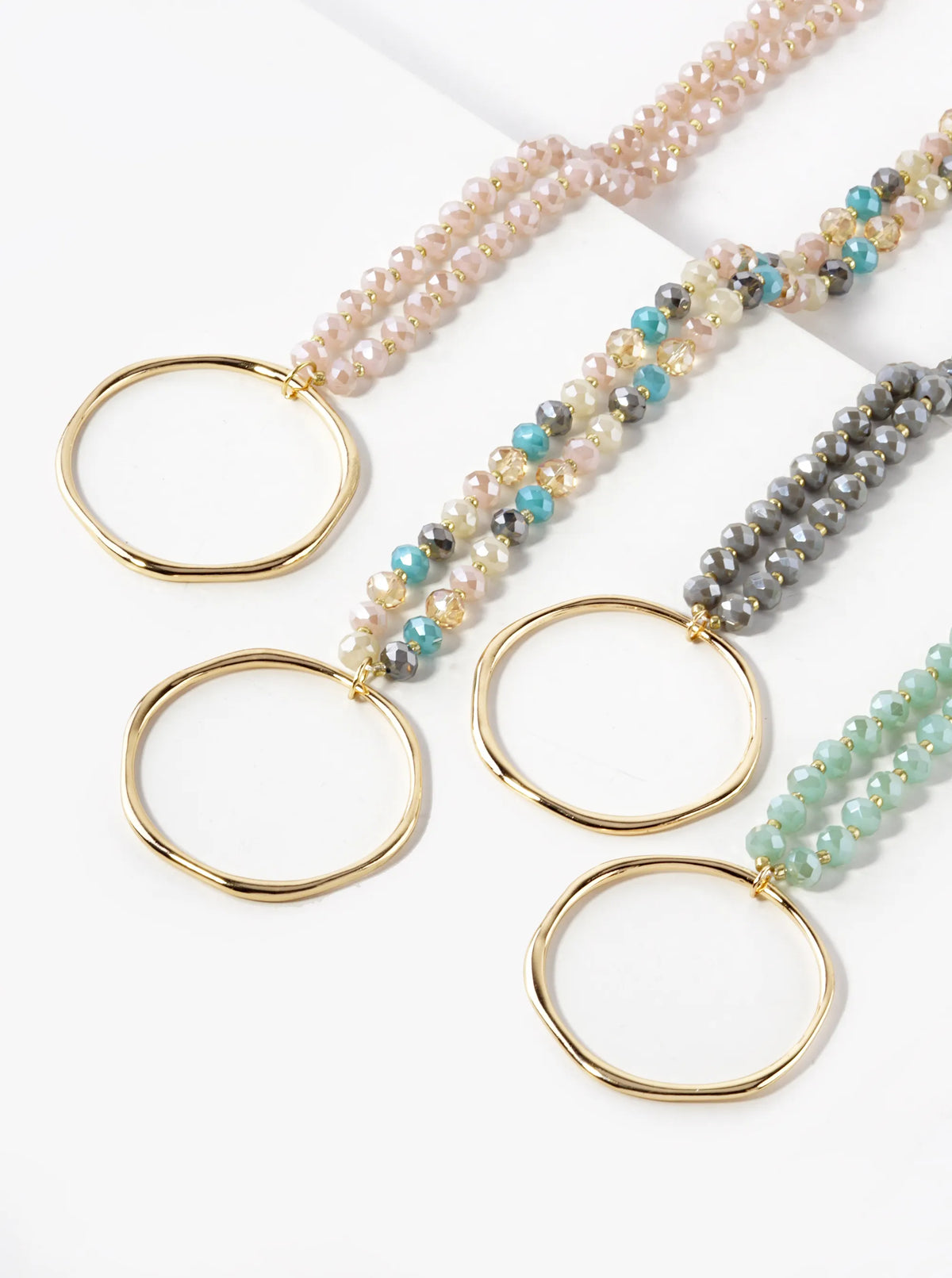 Round Circle Pendant Glass Beaded Long Necklace