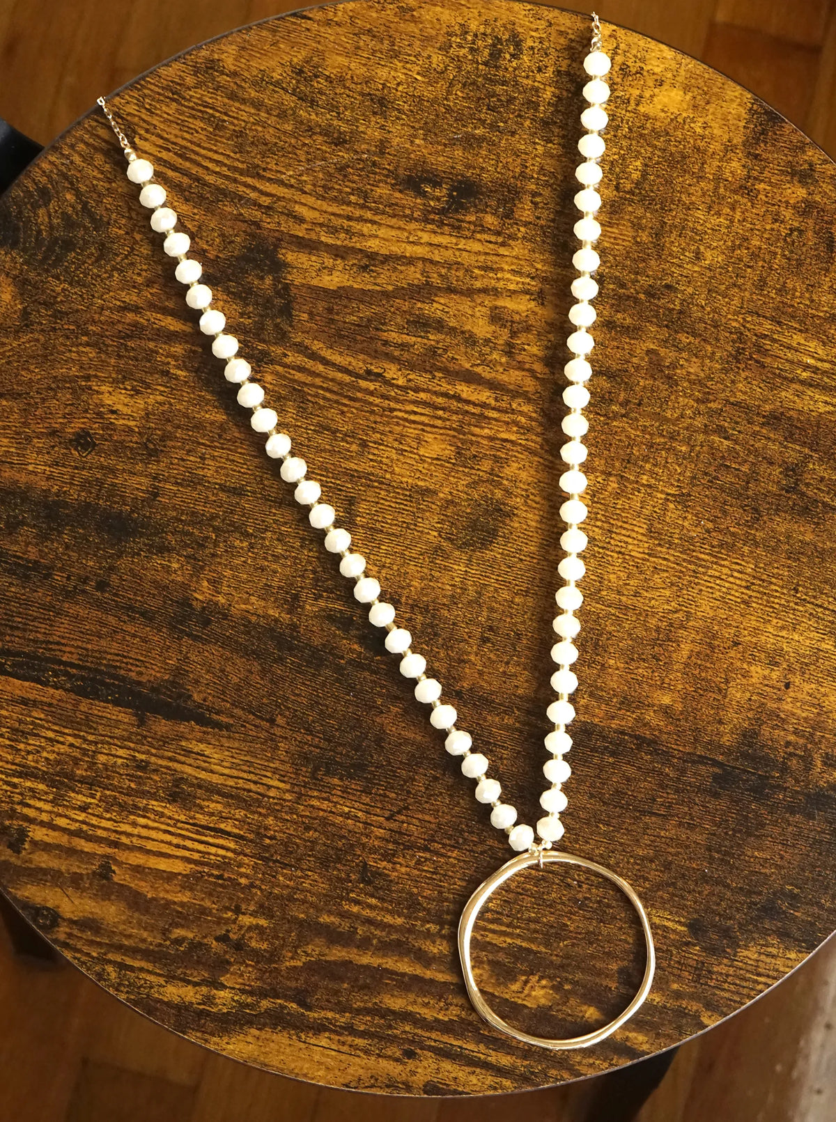Round Circle Pendant Glass Beaded Long Necklace