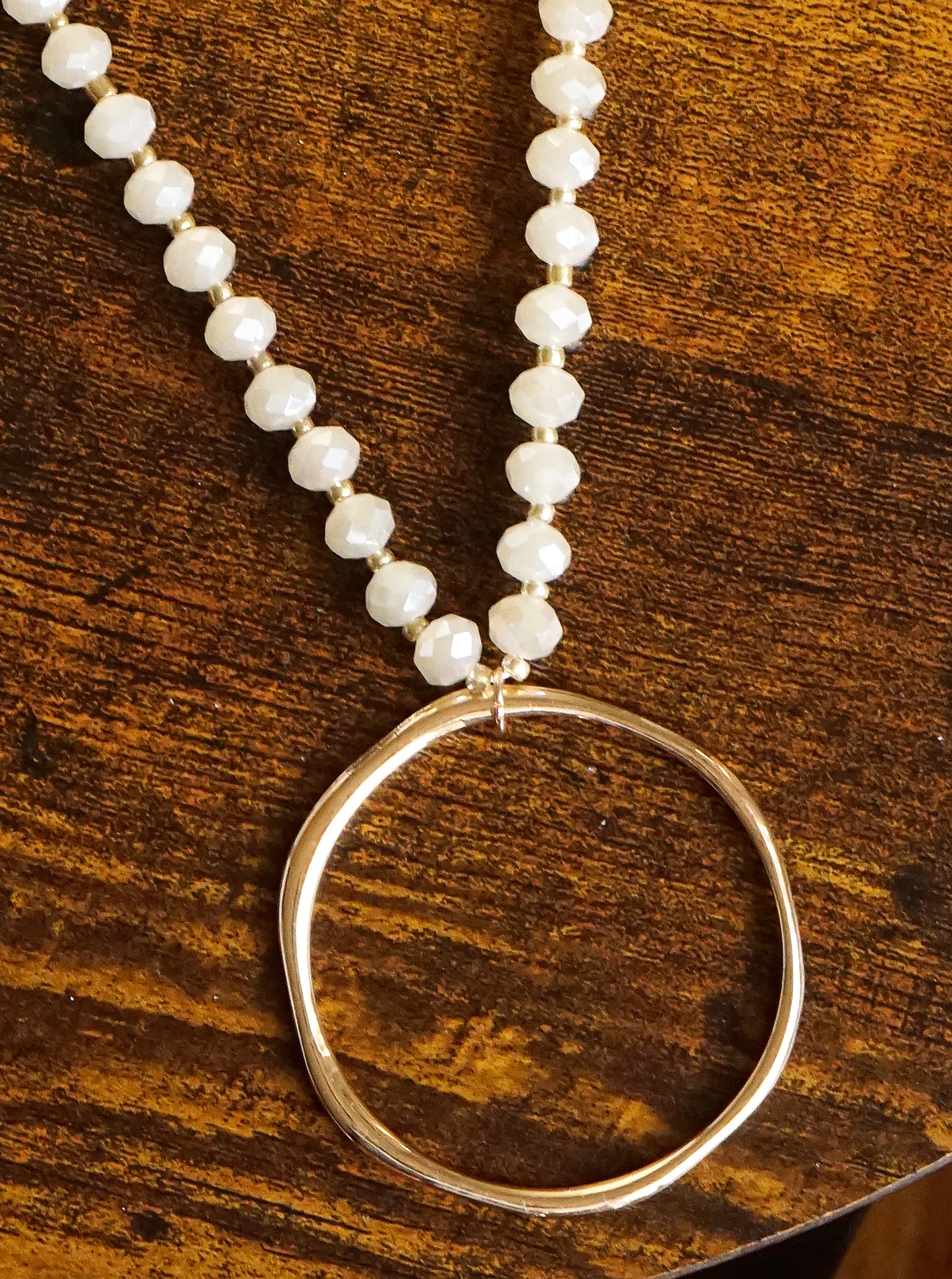 Round Circle Pendant Glass Beaded Long Necklace