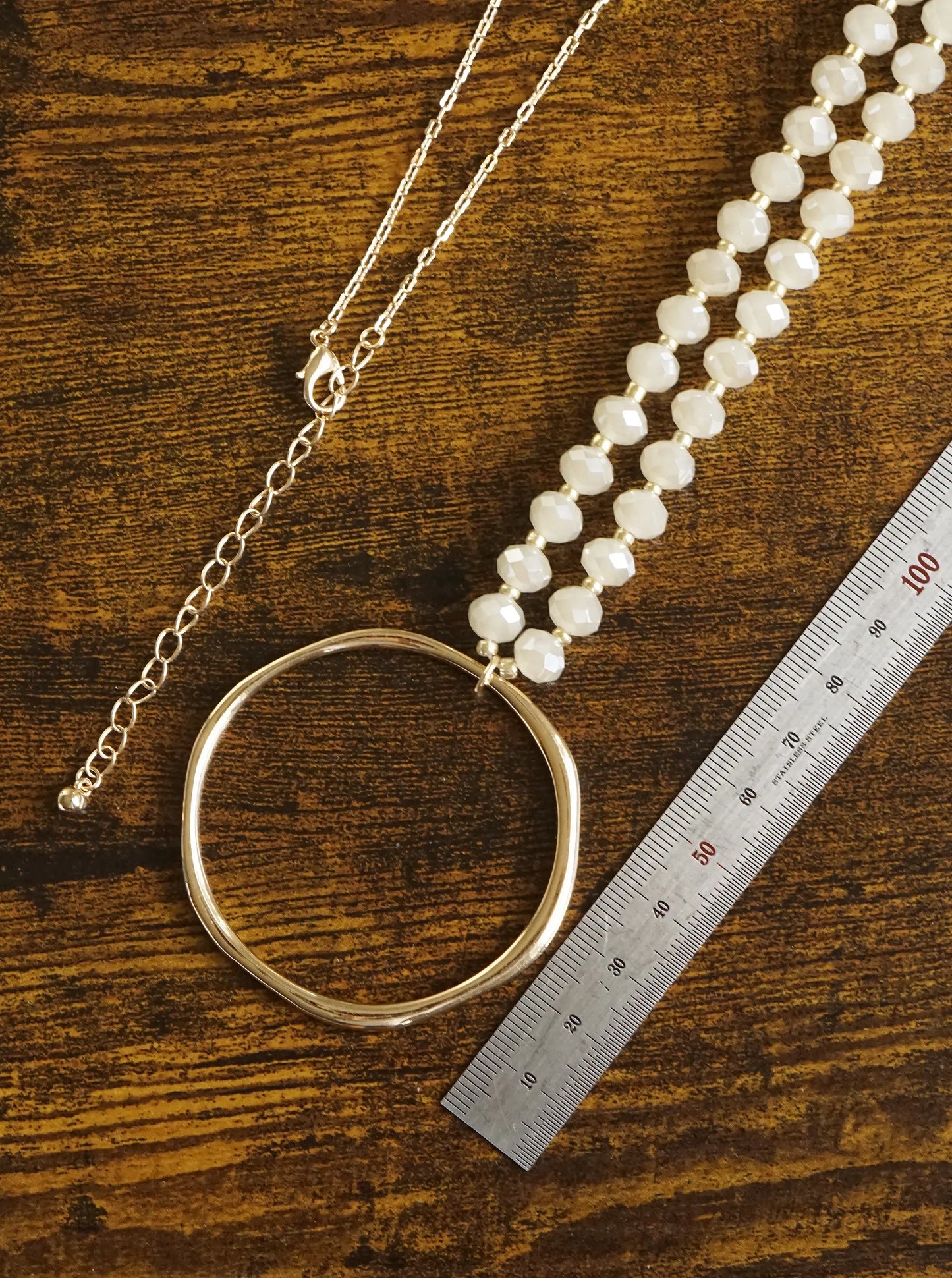 Round Circle Pendant Glass Beaded Long Necklace