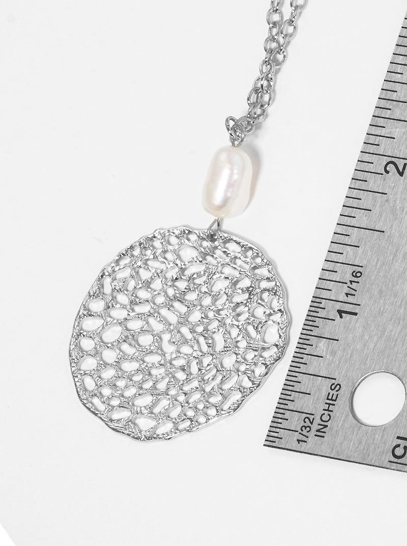 Round Coral Filigree With Freshwater Pearl Pendant Necklace