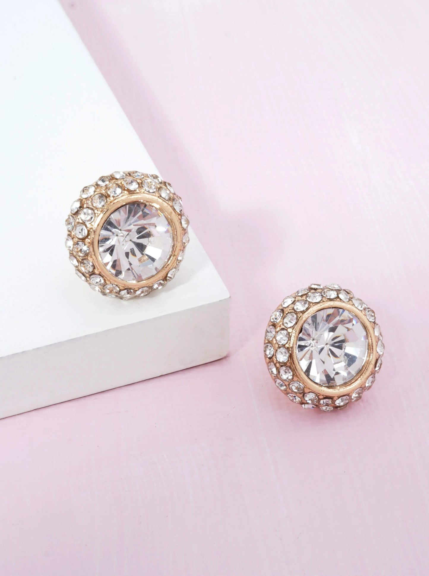 Round Crystal Halo Stud Earrings