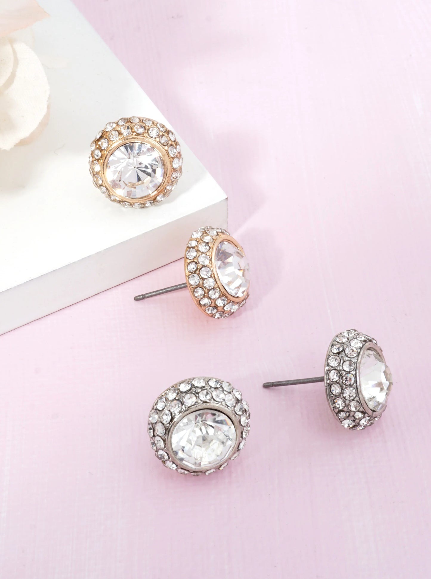 Round Crystal Halo Stud Earrings