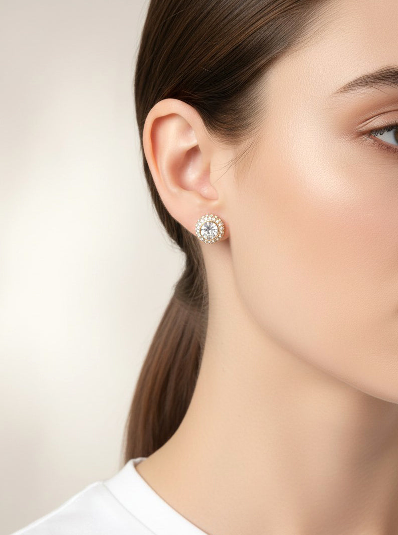 Round Crystal Halo Stud Earrings