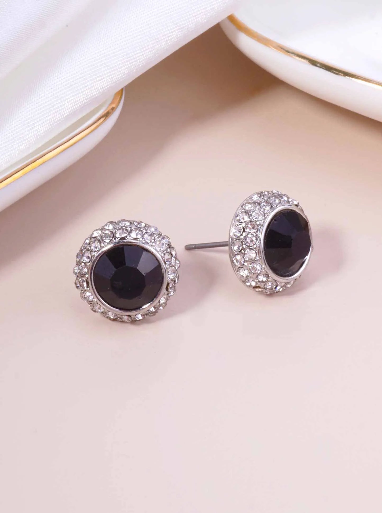 Round Crystal Halo Stud Earrings