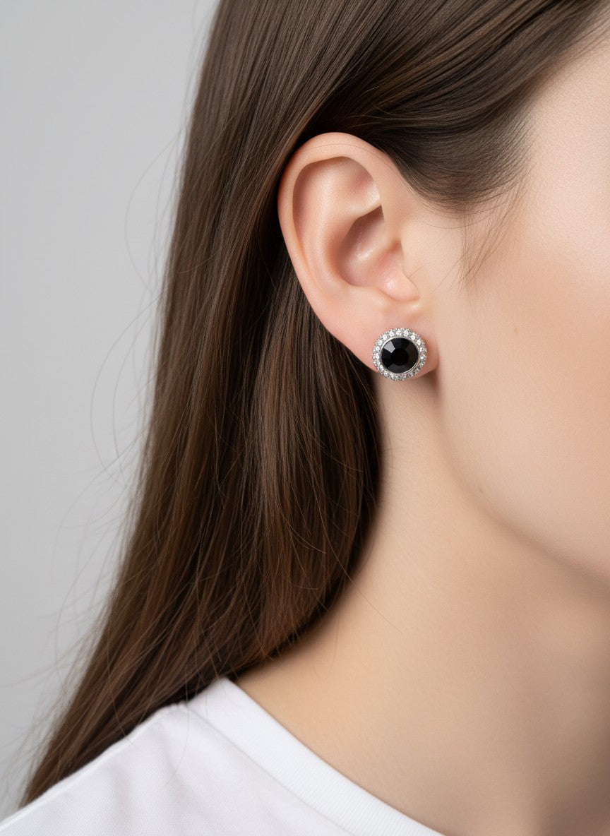 Round Crystal Halo Stud Earrings