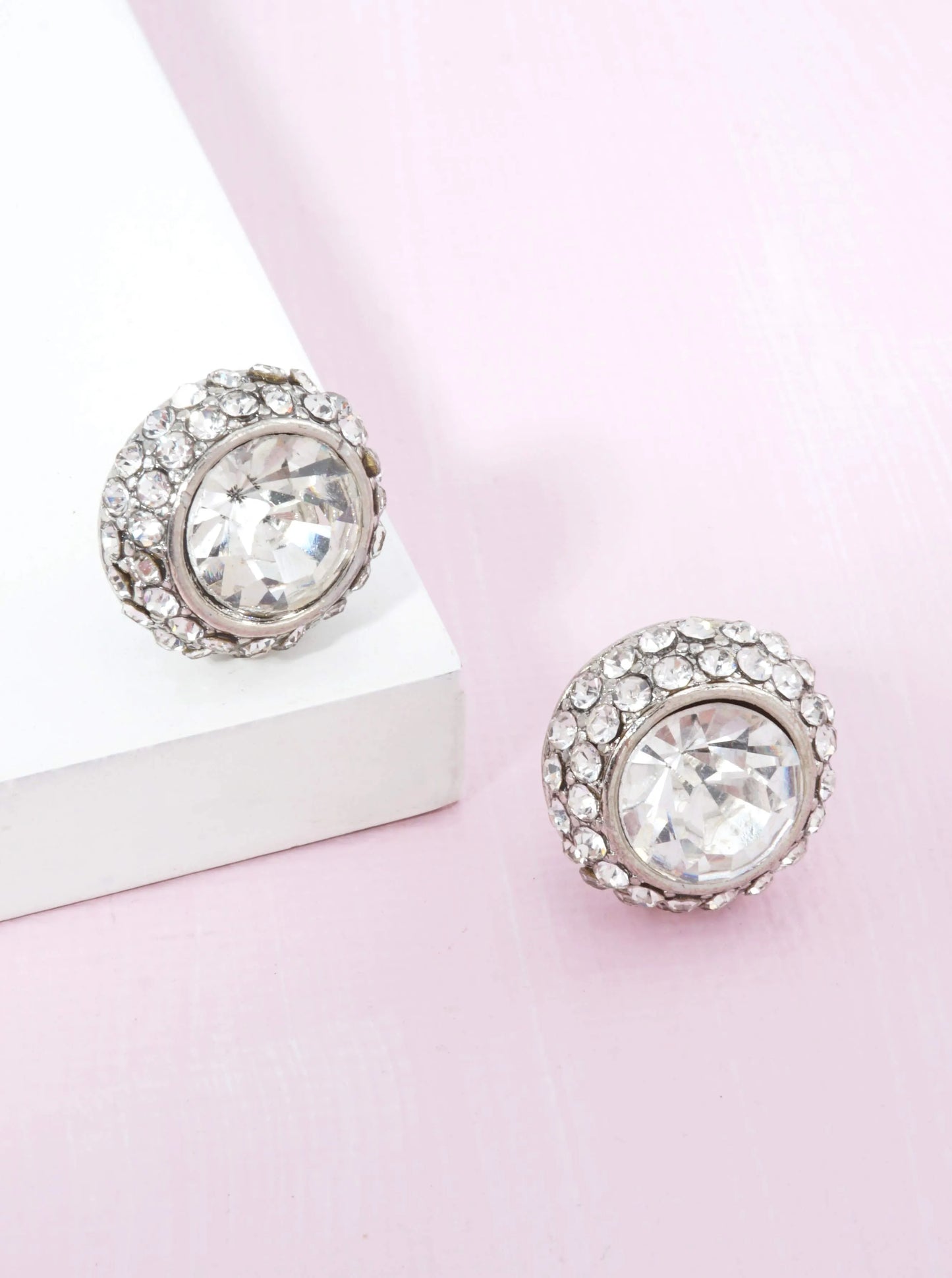 Round Crystal Halo Stud Earrings