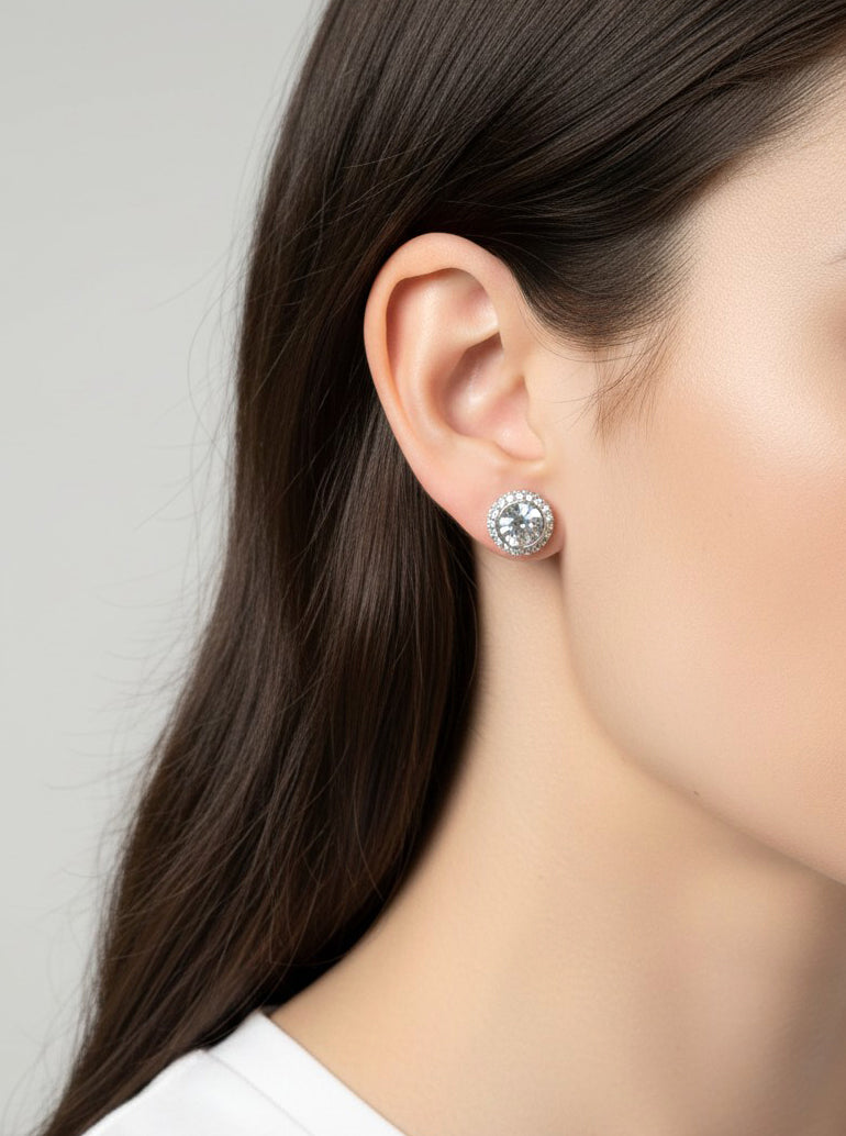 Round Crystal Halo Stud Earrings