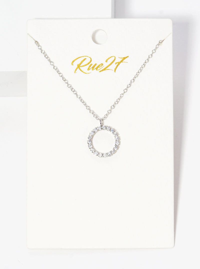 Round Cubic Zirconia Pendant Delicate Necklace