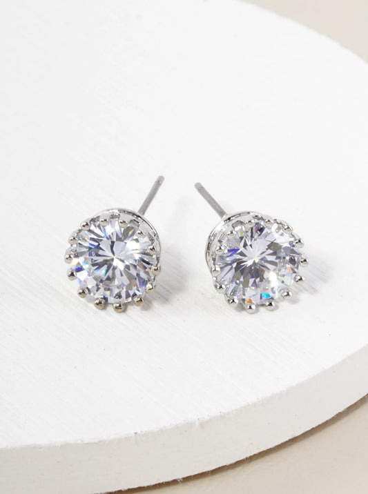 Round Cubic Zirconia Prong With Pave 9mm Button Stud Earrings