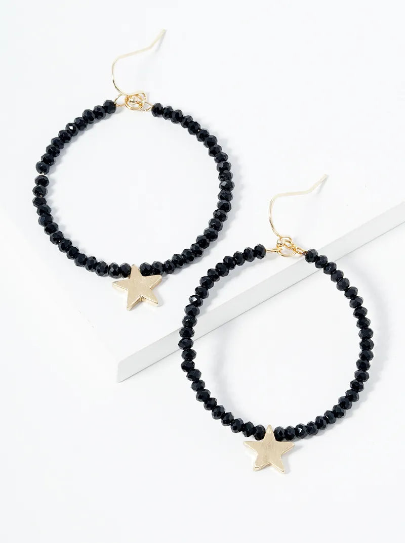 Round Glass Beads Earrings With Brass Star