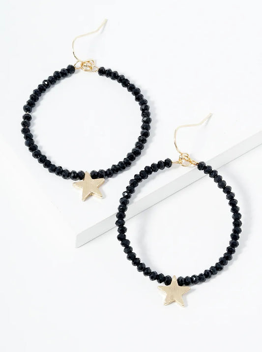 Round Glass Beads Earrings With Brass Star