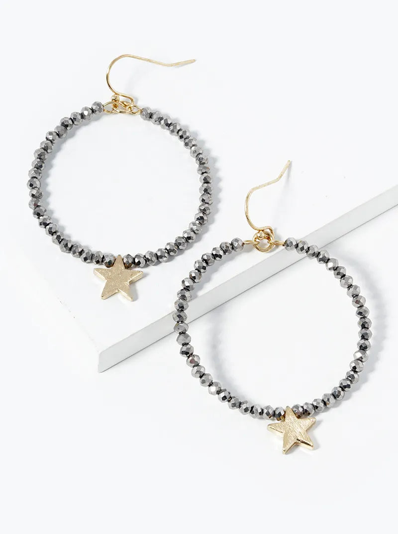 Round Glass Beads Earrings With Brass Star