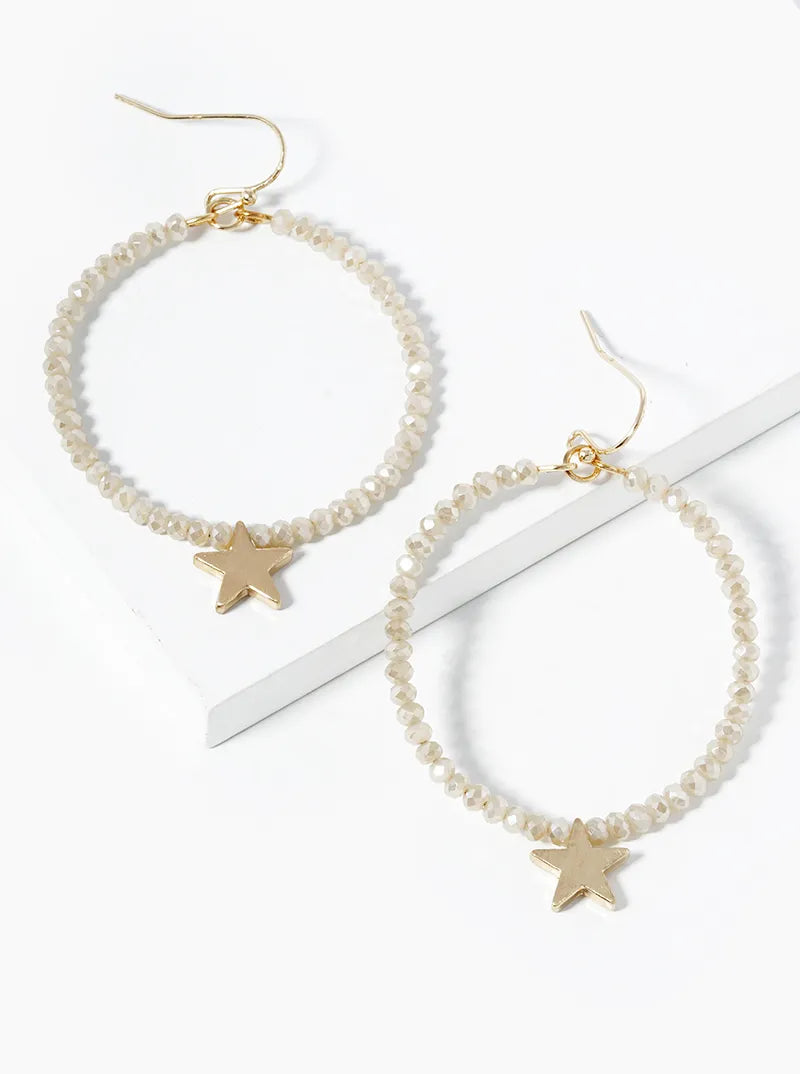 Round Glass Beads Earrings With Brass Star