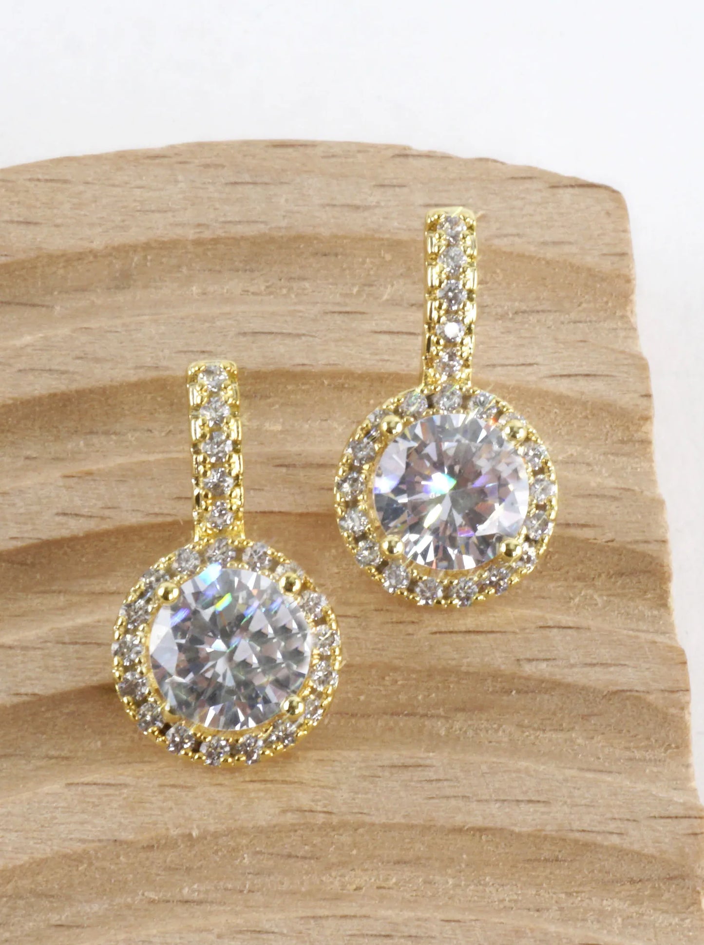 Round Halo Cubic Zirconia Pave Drop Earrings