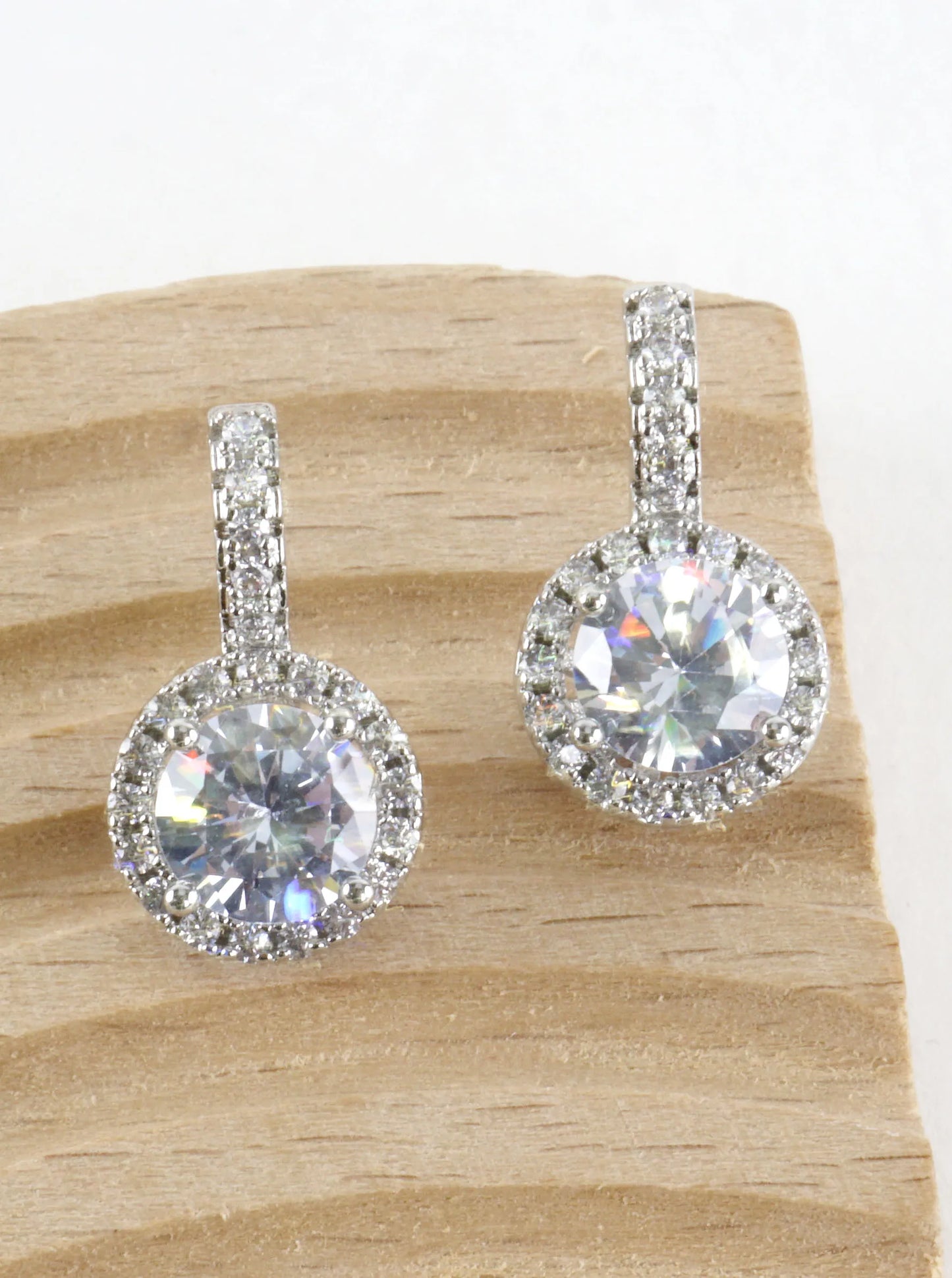 Round Halo Cubic Zirconia Pave Drop Earrings
