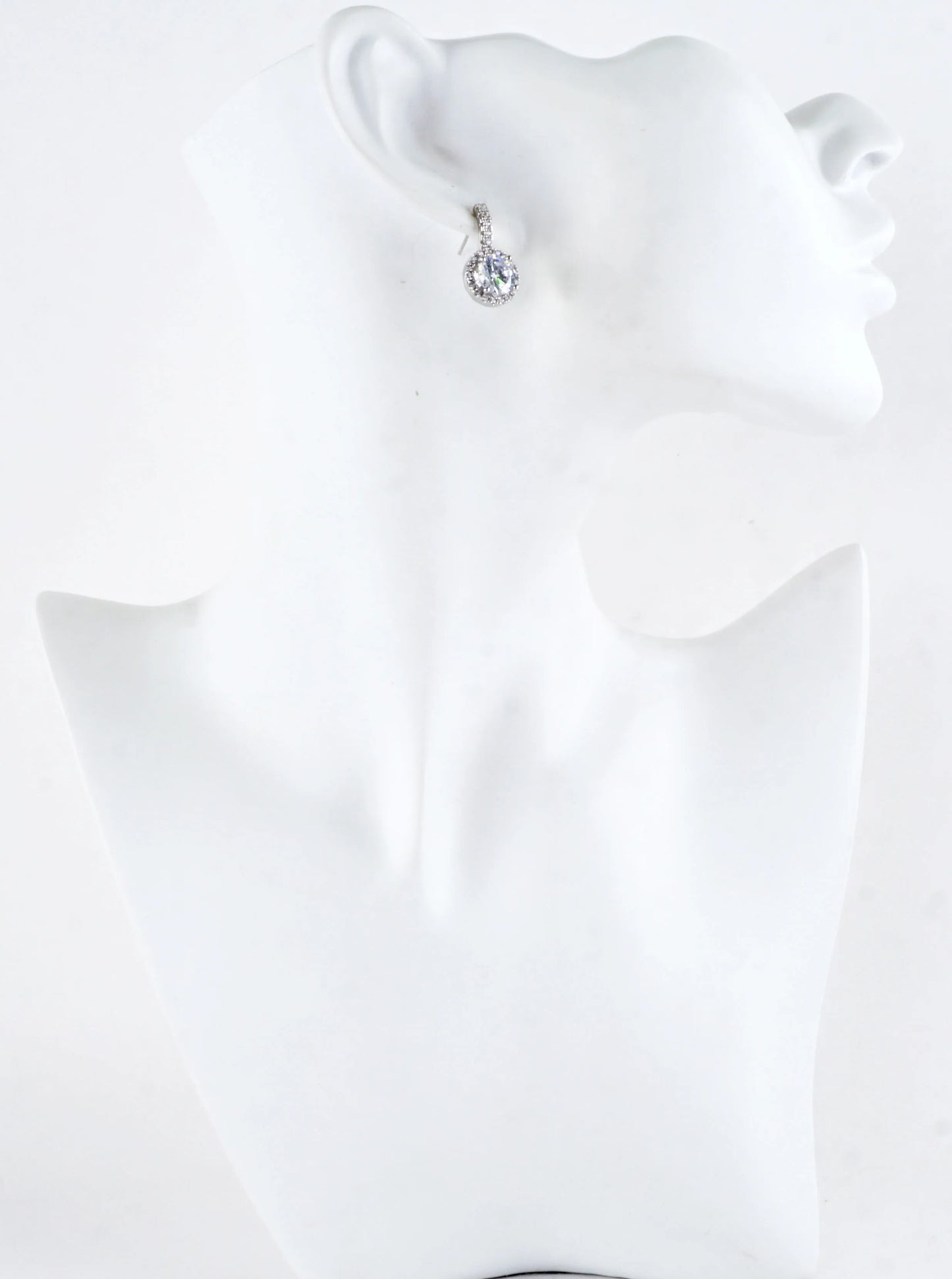 Round Halo Cubic Zirconia Pave Drop Earrings