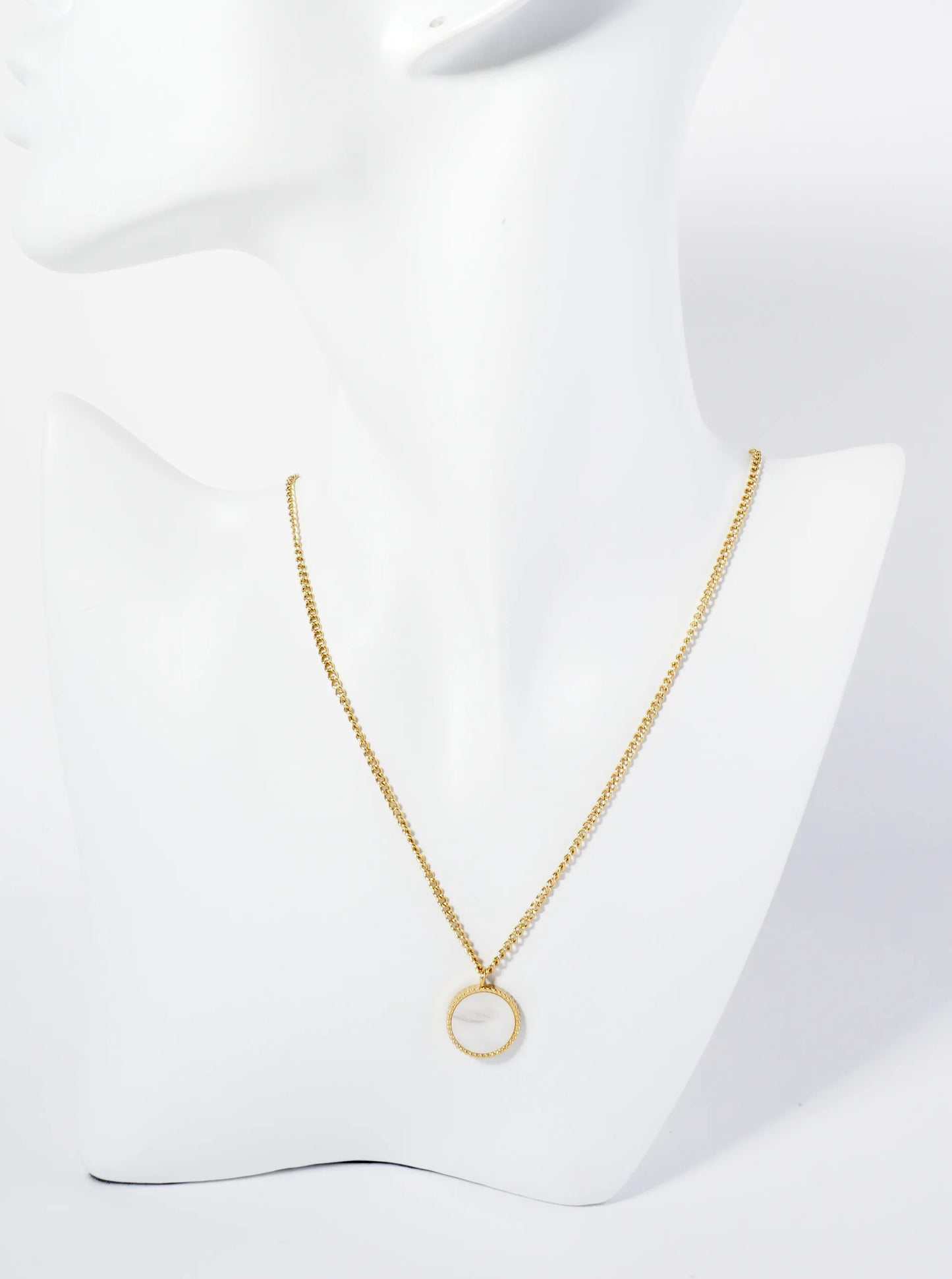 Round MOP Pearl Pendant Hypoallergenic Stainless Steel Necklace