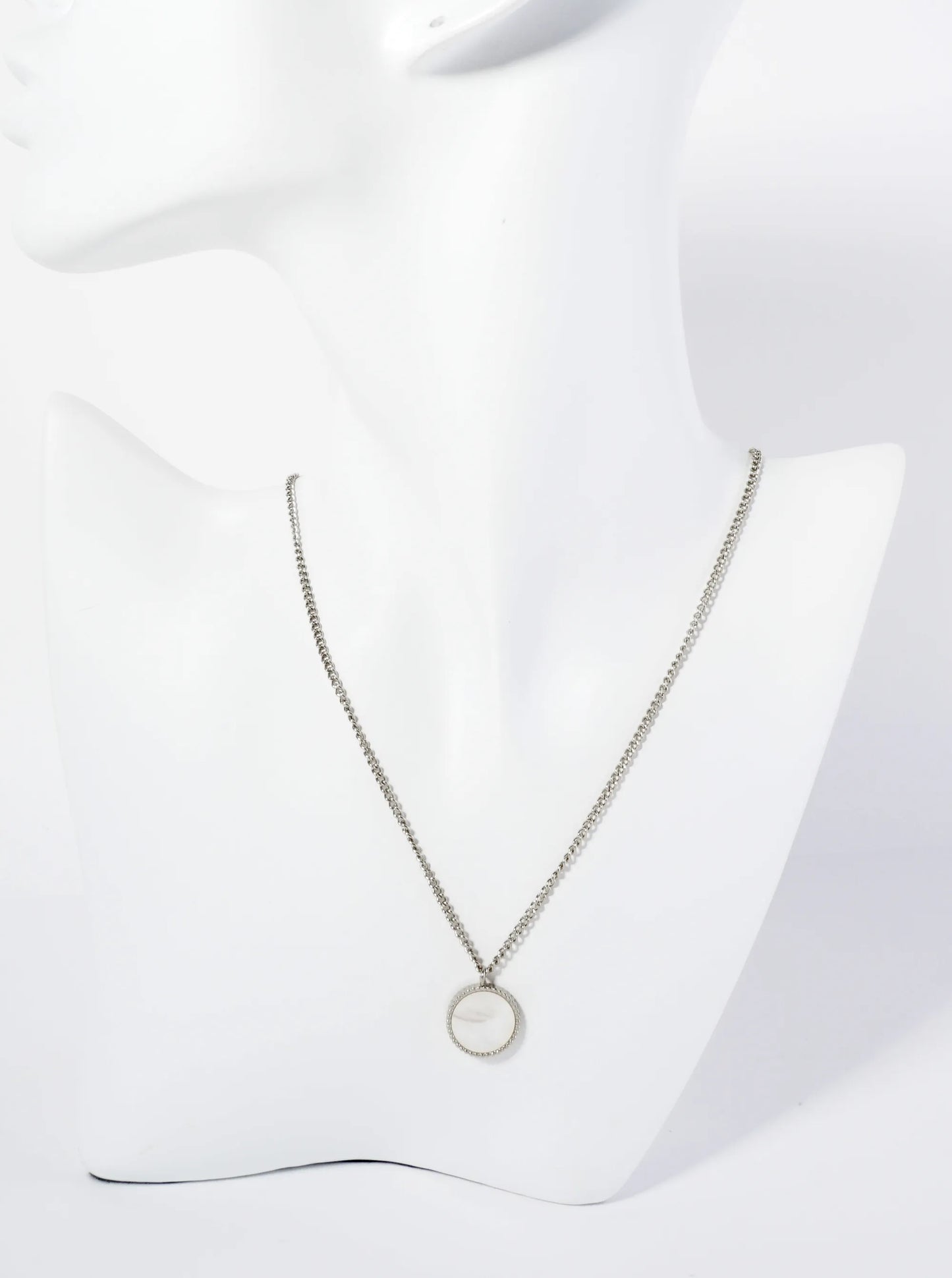 Round MOP Pearl Pendant Hypoallergenic Stainless Steel Necklace