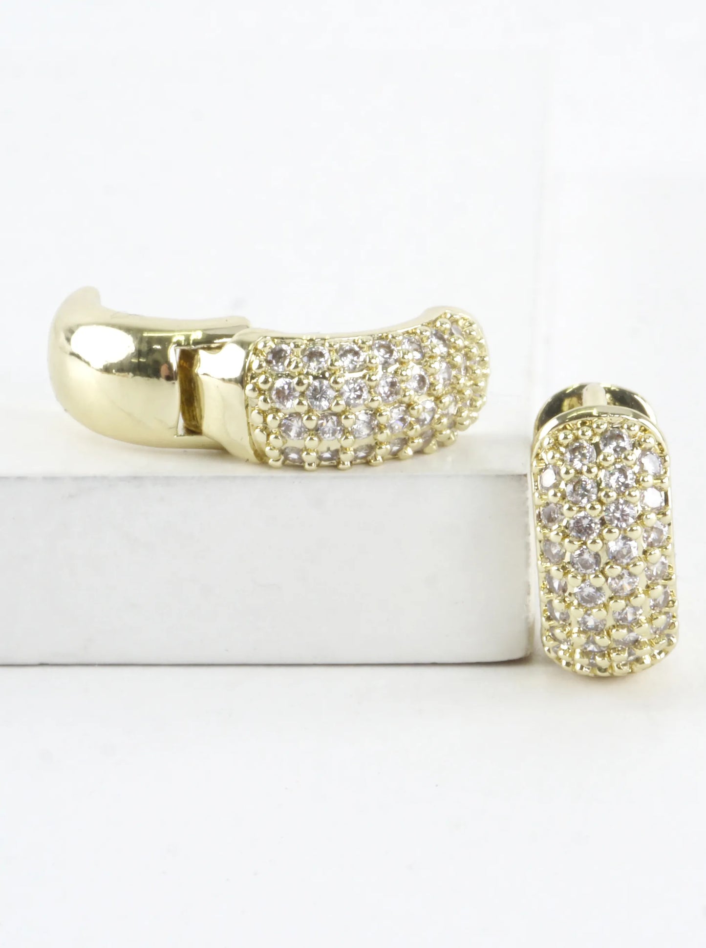 Round Micro Pave CZ Half Huggie Hoop Earrings