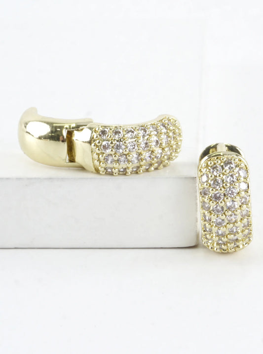 Round Micro Pave CZ Half Huggie Hoop Earrings