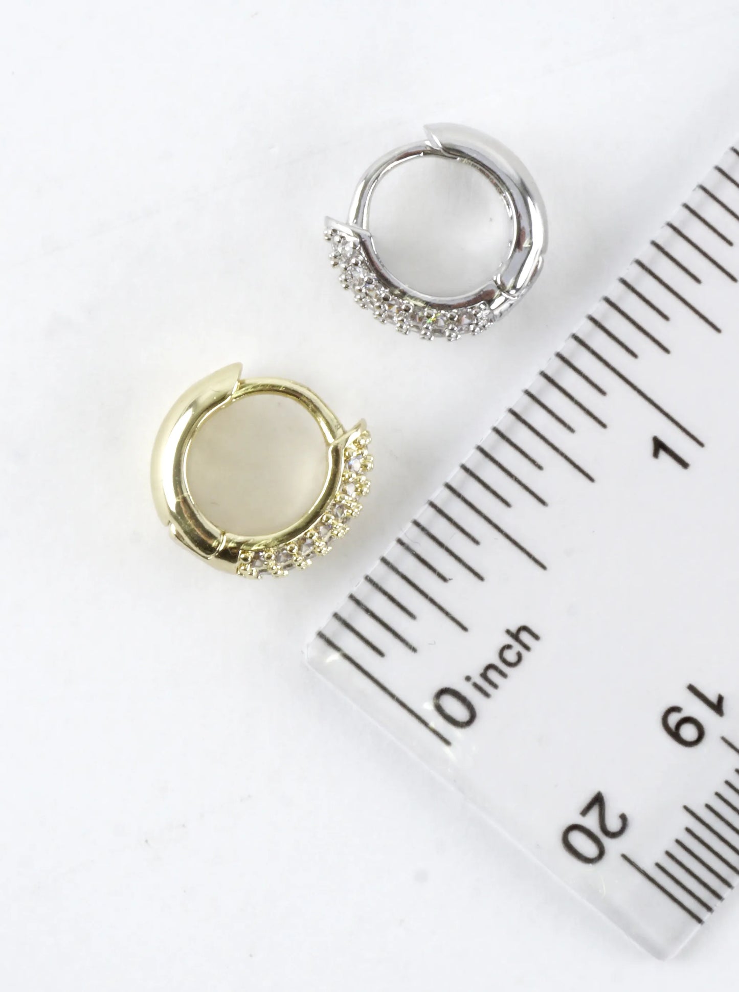 Round Micro Pave CZ Half Huggie Hoop Earrings
