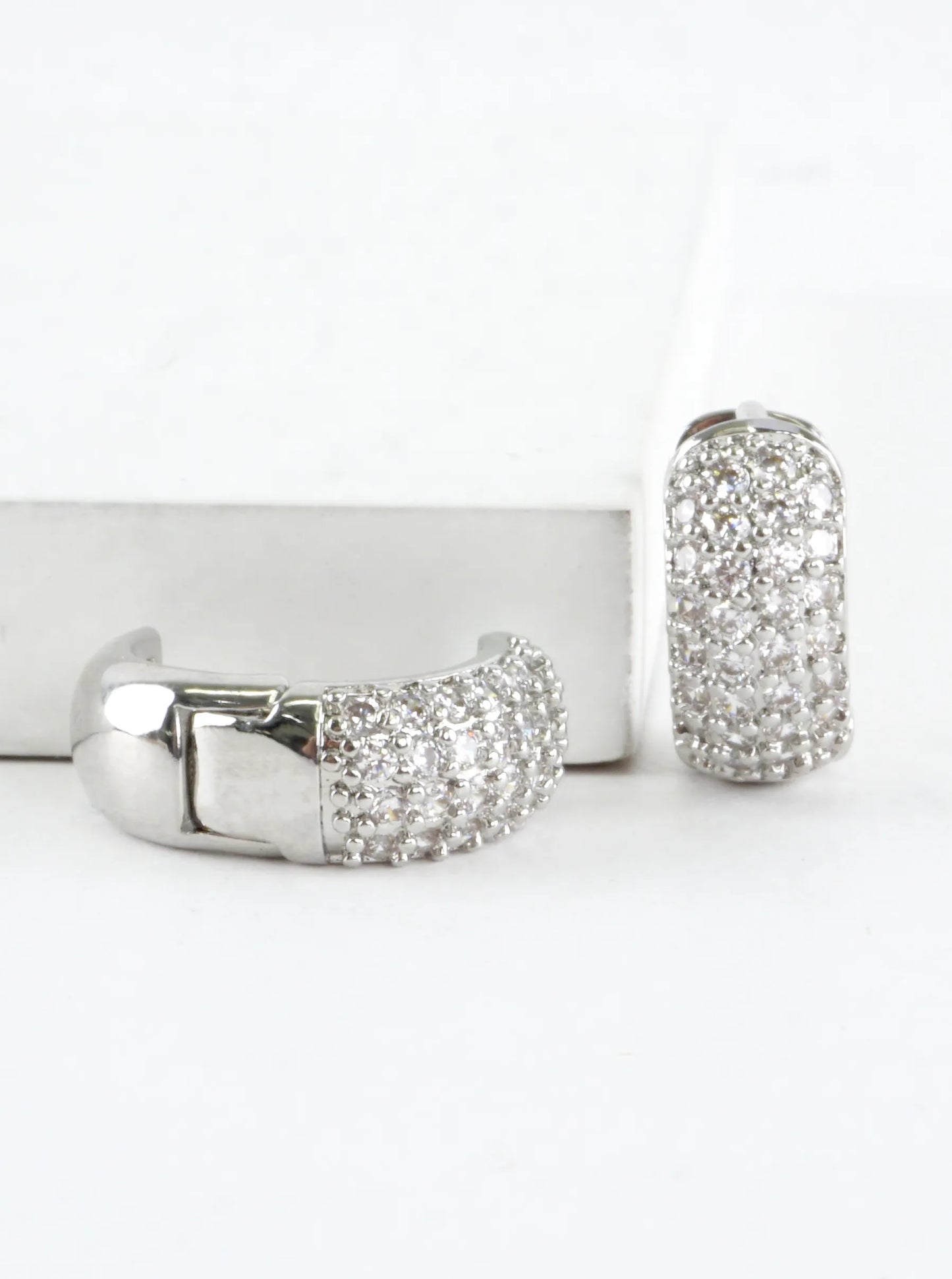 Round Micro Pave CZ Half Huggie Hoop Earrings