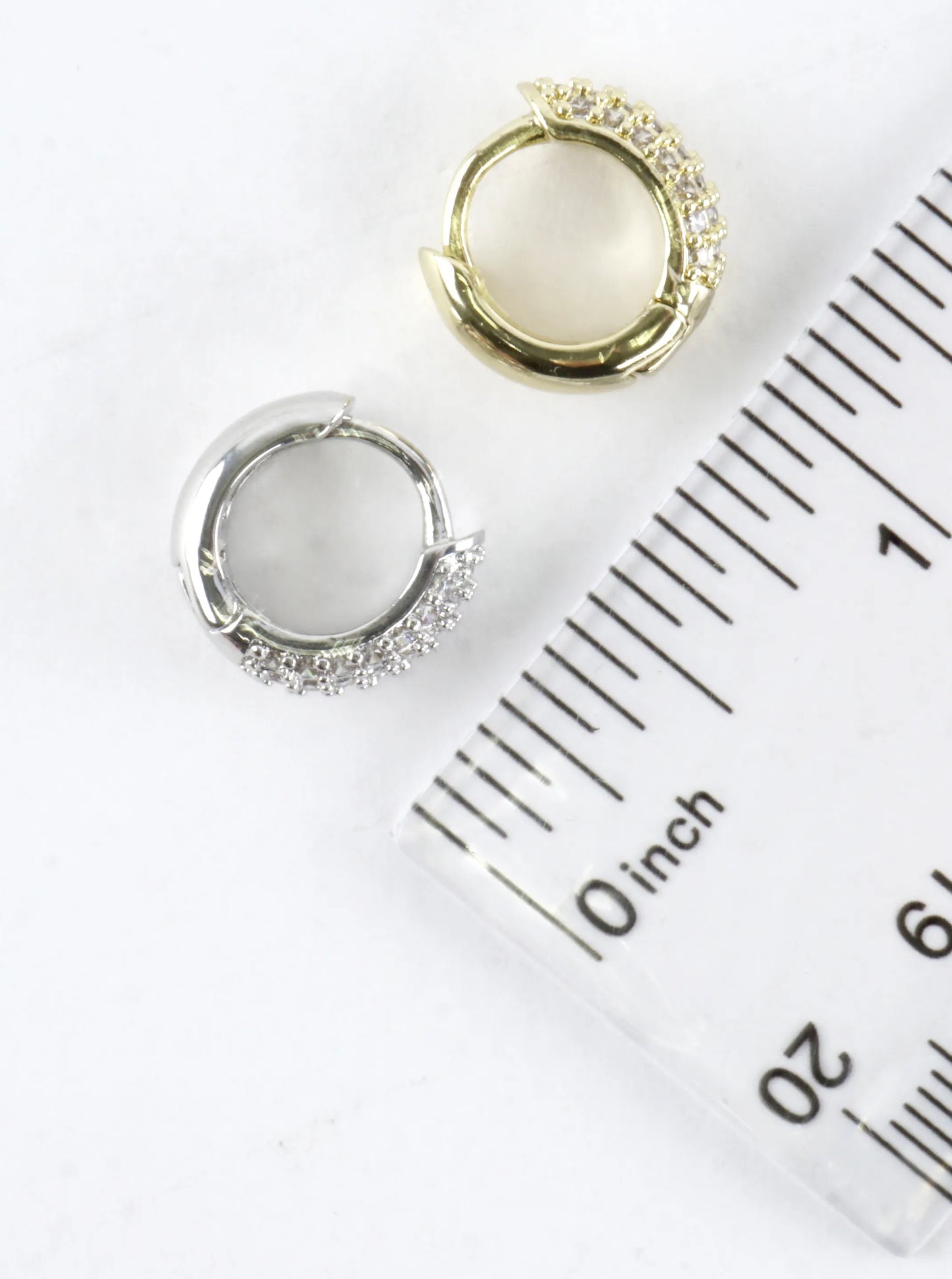 Round Micro Pave CZ Half Huggie Hoop Earrings