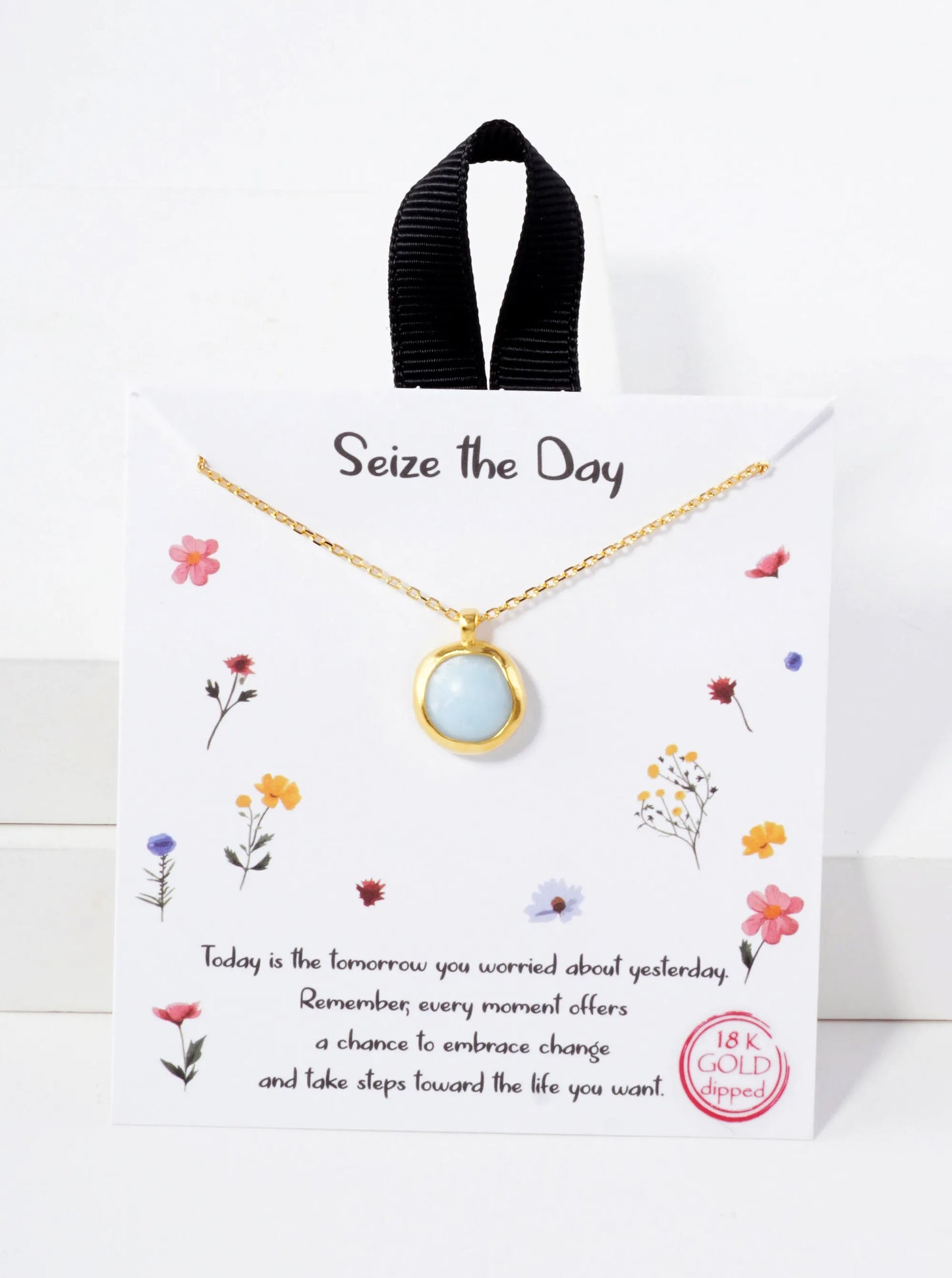 Round Moon-Stone Pendant Hypoallergenic 18K-Gold-Dipped Necklace