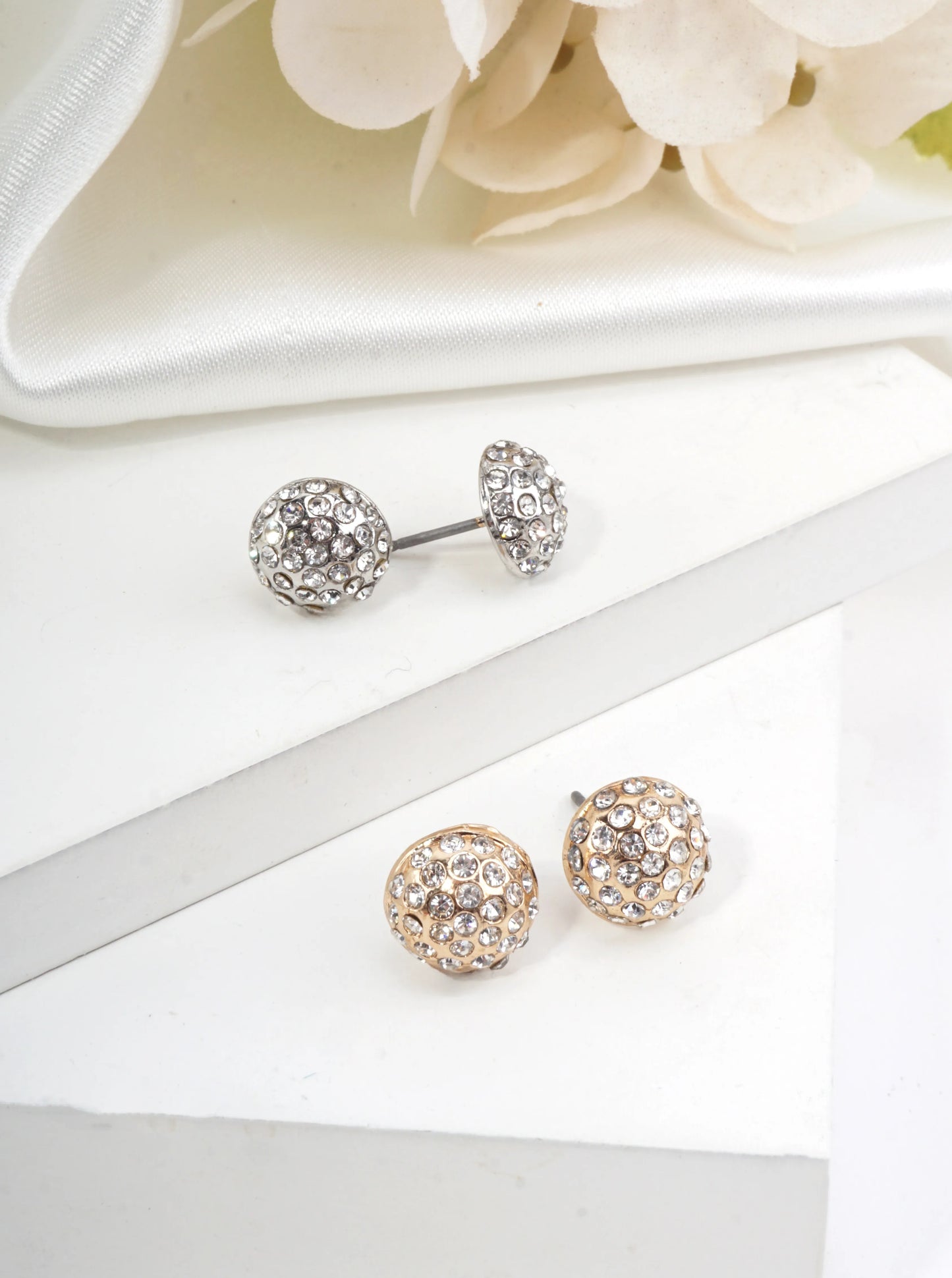 Round Pavé Crystal Stud Earrings