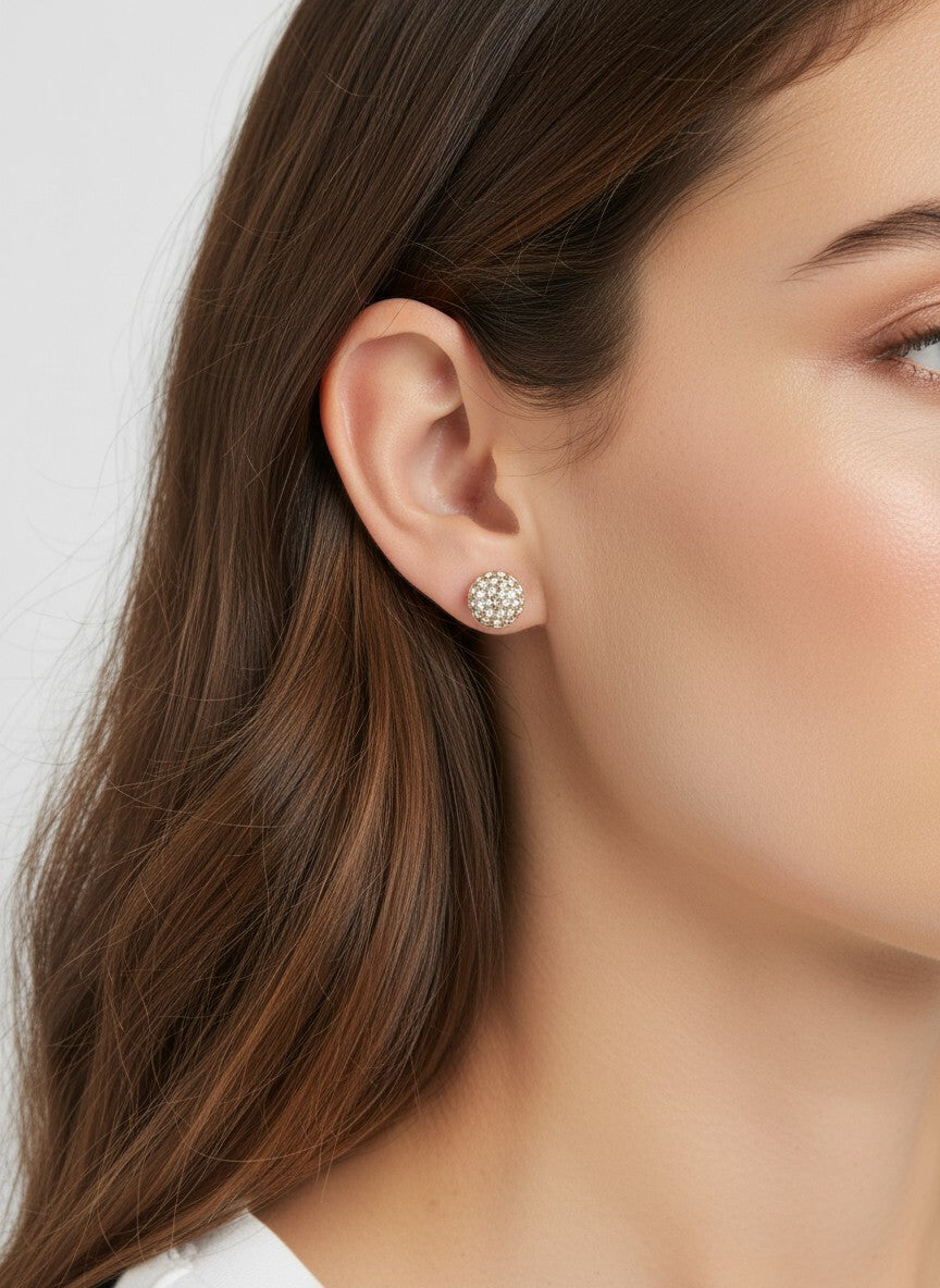 Round Pavé Crystal Stud Earrings
