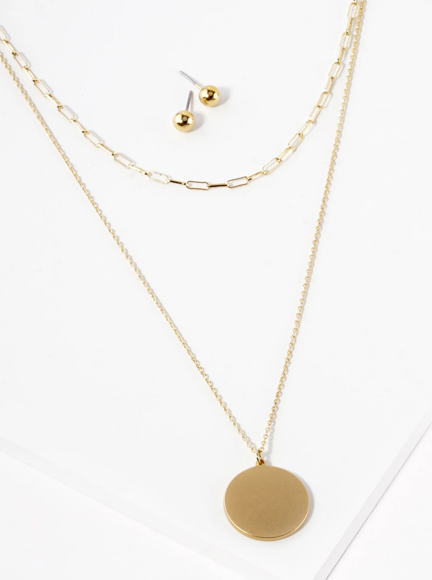 Round Pendant Dual Layer Necklace