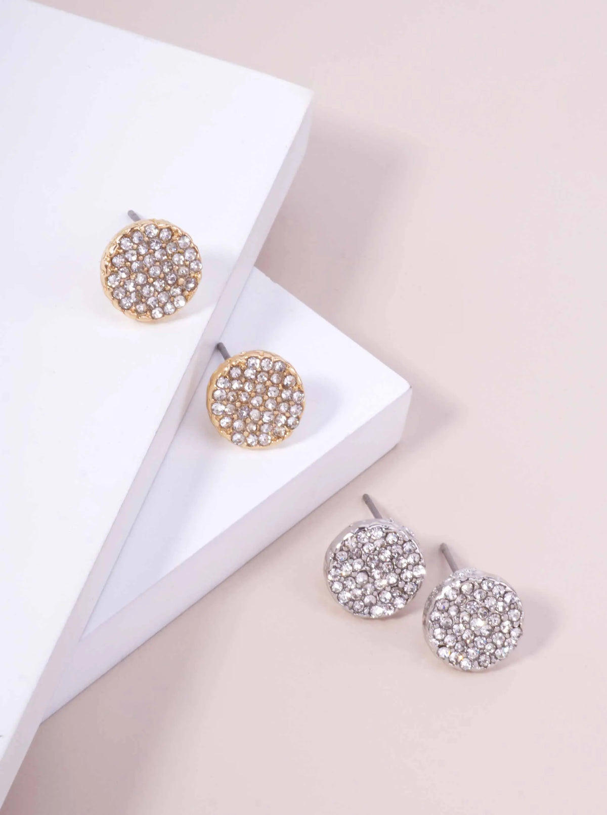 Round Rhinestone Pave Post Back Stud Earrings