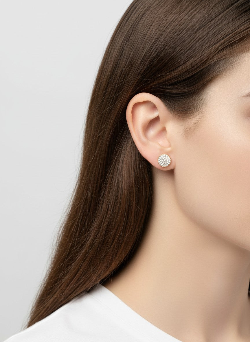 Round Rhinestone Pave Post Back Stud Earrings