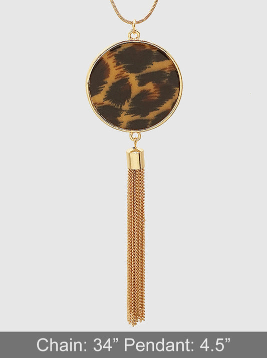 Round Shaped Cellulose Acetate Pendant With Zinc Alloy Tassel Chain Long Necklace