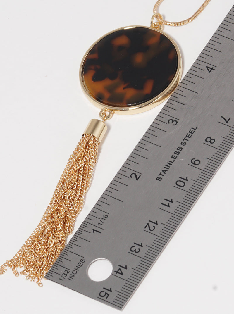 Round Shaped Cellulose Acetate Pendant With Zinc Alloy Tassel Chain Long Necklace