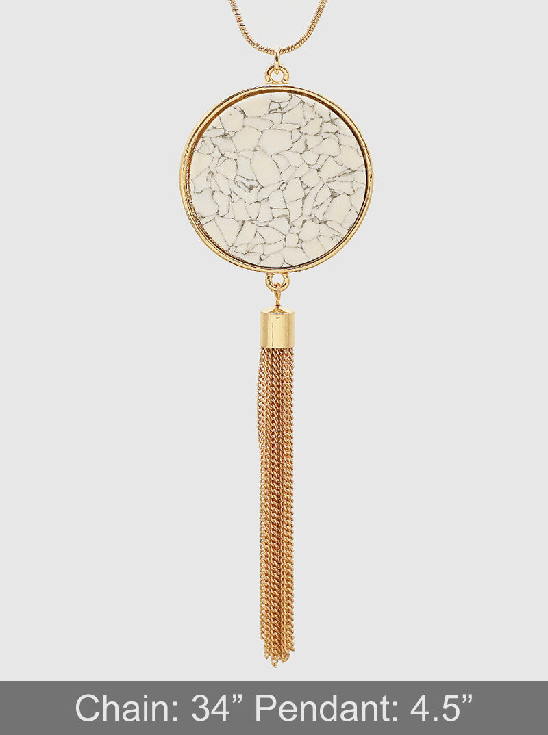 Round Shaped Cellulose Acetate Pendant With Zinc Alloy Tassel Chain Long Necklace