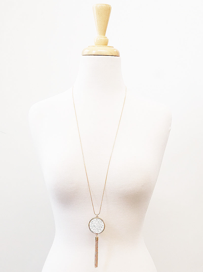 Round Shaped Cellulose Acetate Pendant With Zinc Alloy Tassel Chain Long Necklace