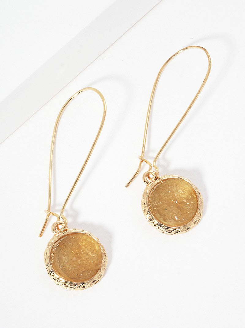 Round Simulated Druzy Hammered Zinc Alloy Cast Kidney Wire Dangle Drop Earrings