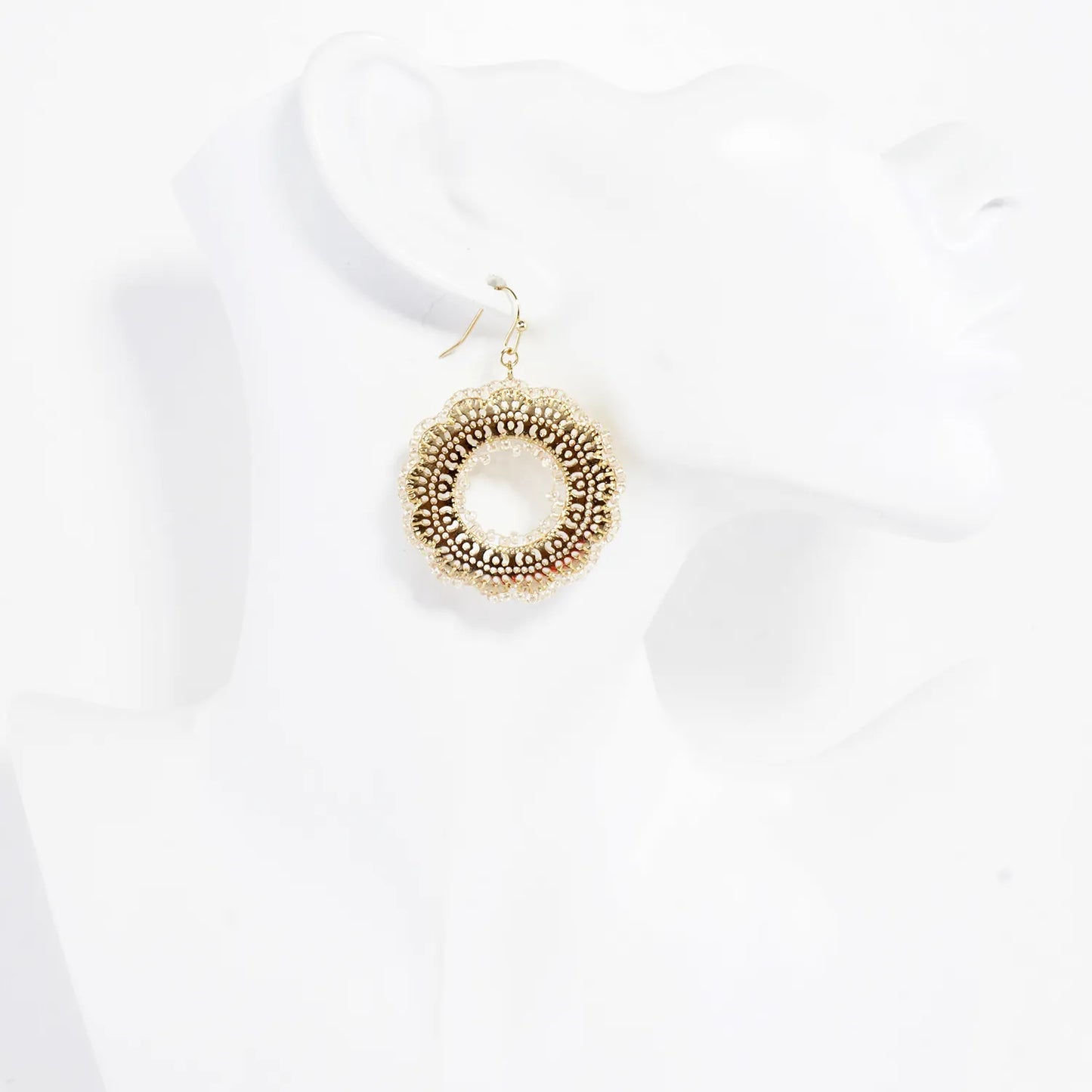 Round Stenciled Seed Beads Wrapped Dangle Earrings