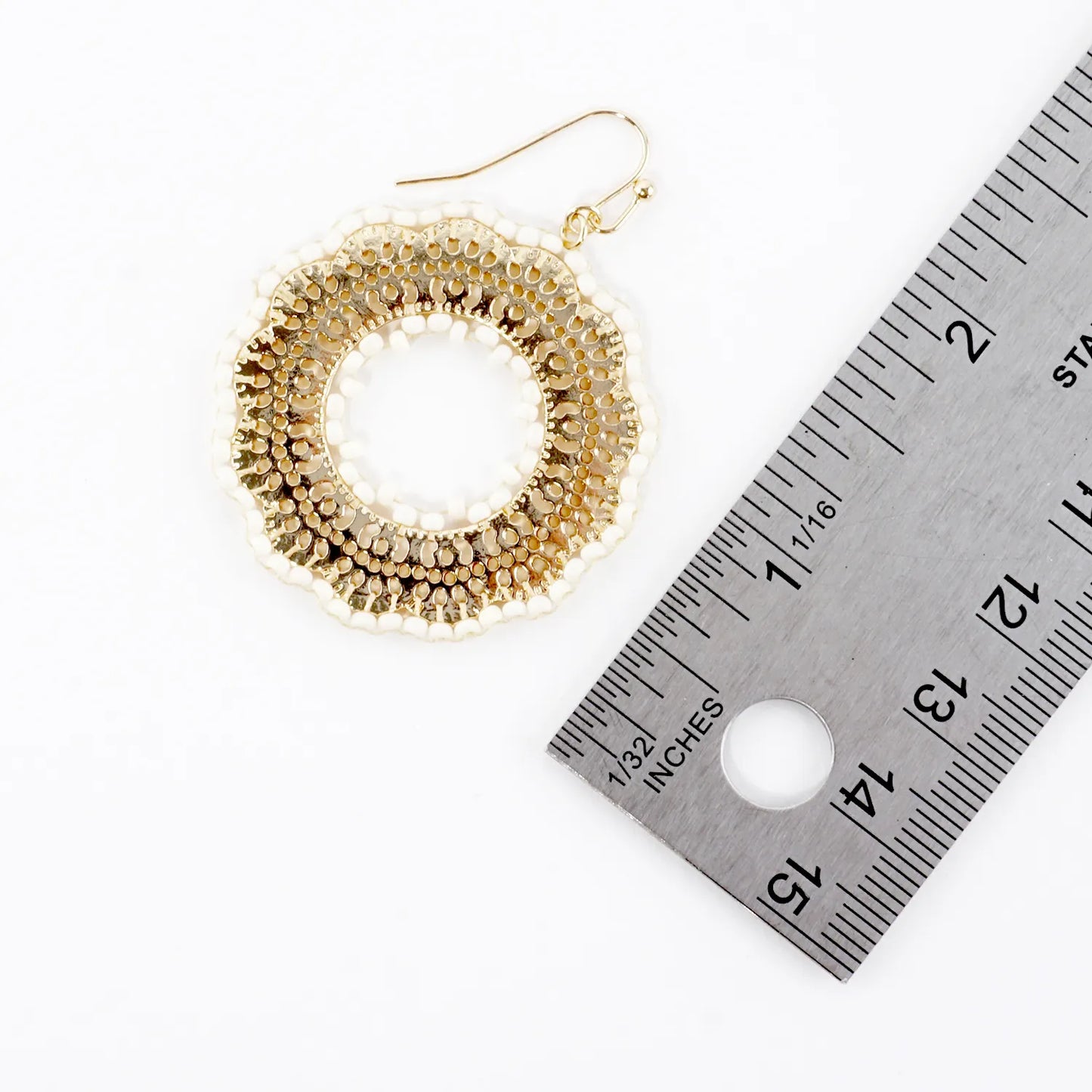 Round Stenciled Seed Beads Wrapped Dangle Earrings