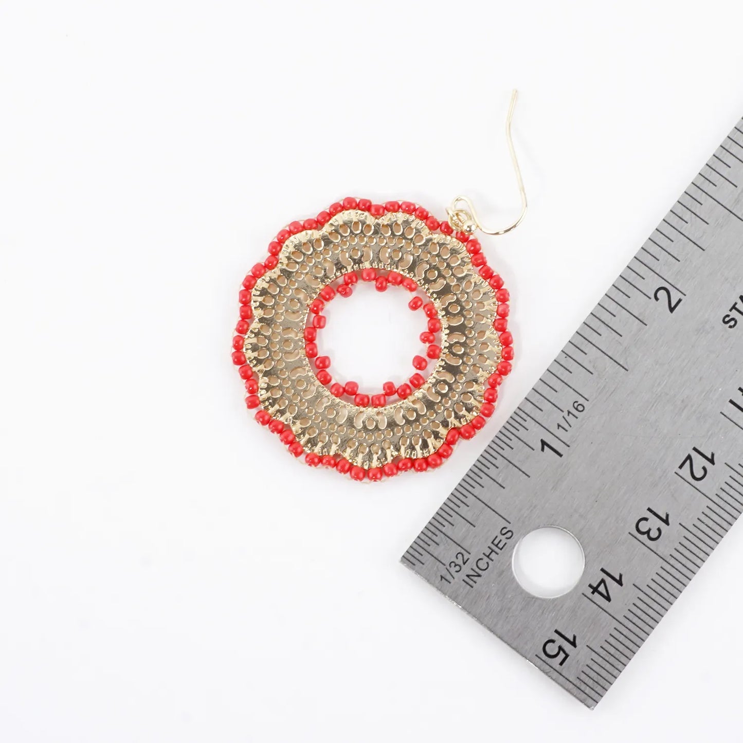 Round Stenciled Seed Beads Wrapped Dangle Earrings