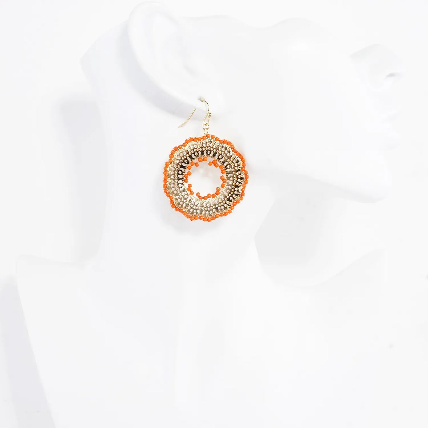 Round Stenciled Seed Beads Wrapped Dangle Earrings