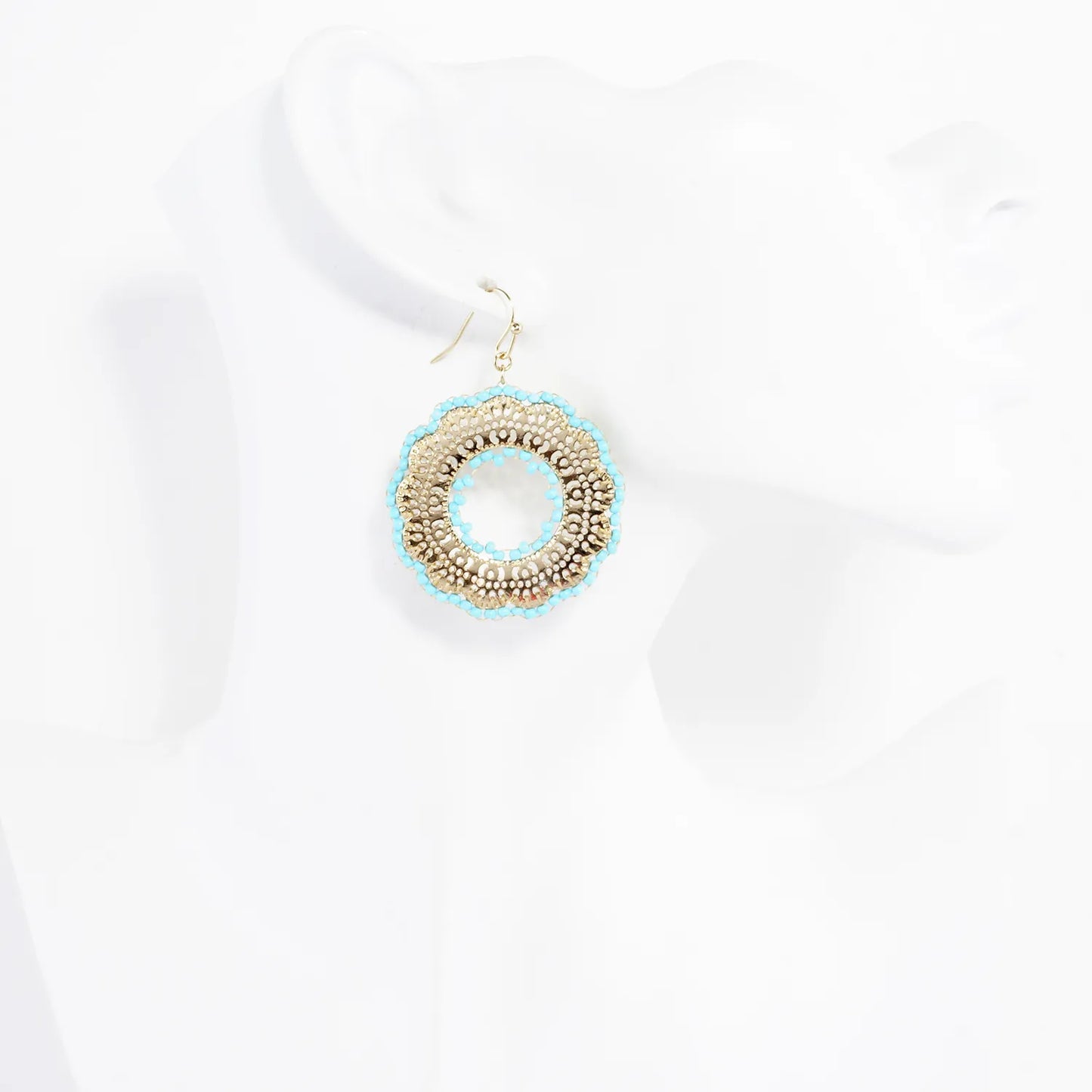 Round Stenciled Seed Beads Wrapped Dangle Earrings