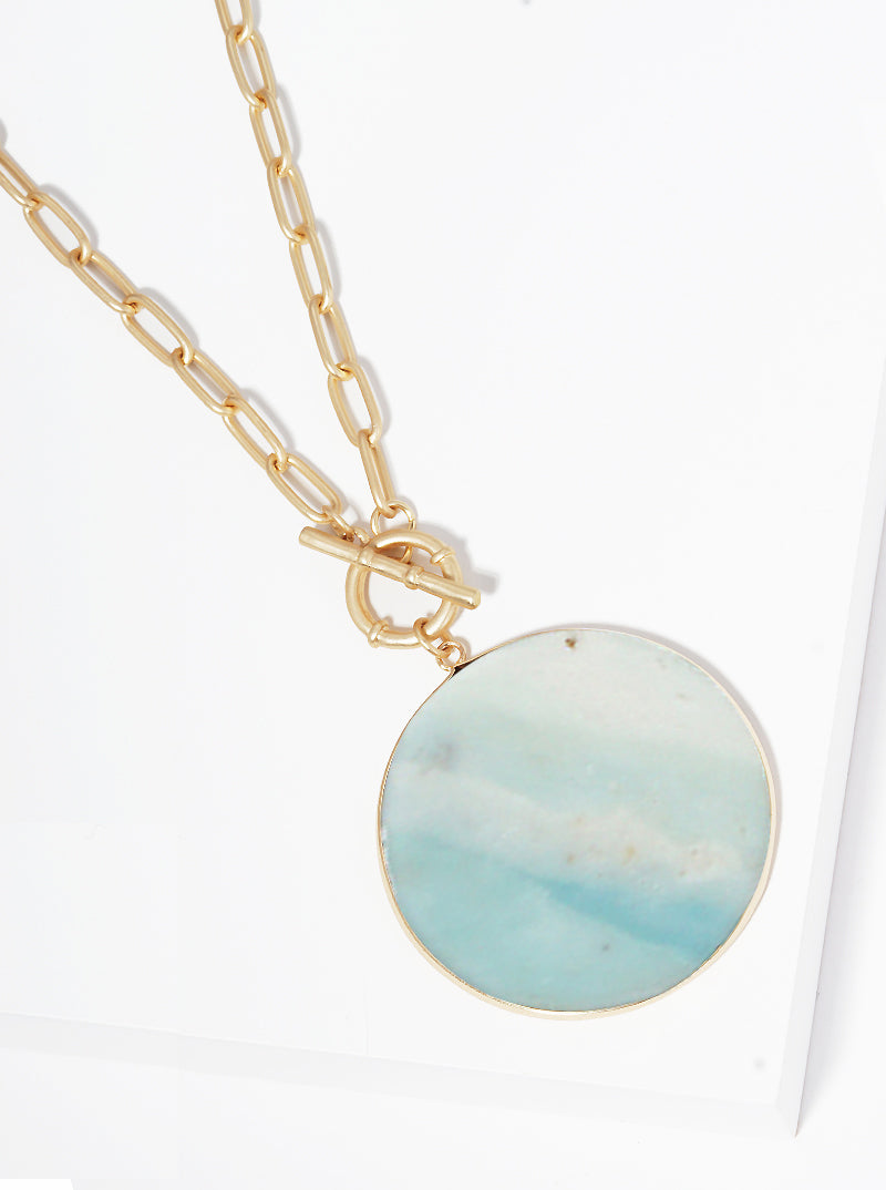 Round Flat Semi Precious  Toggle Closure Long Necklace