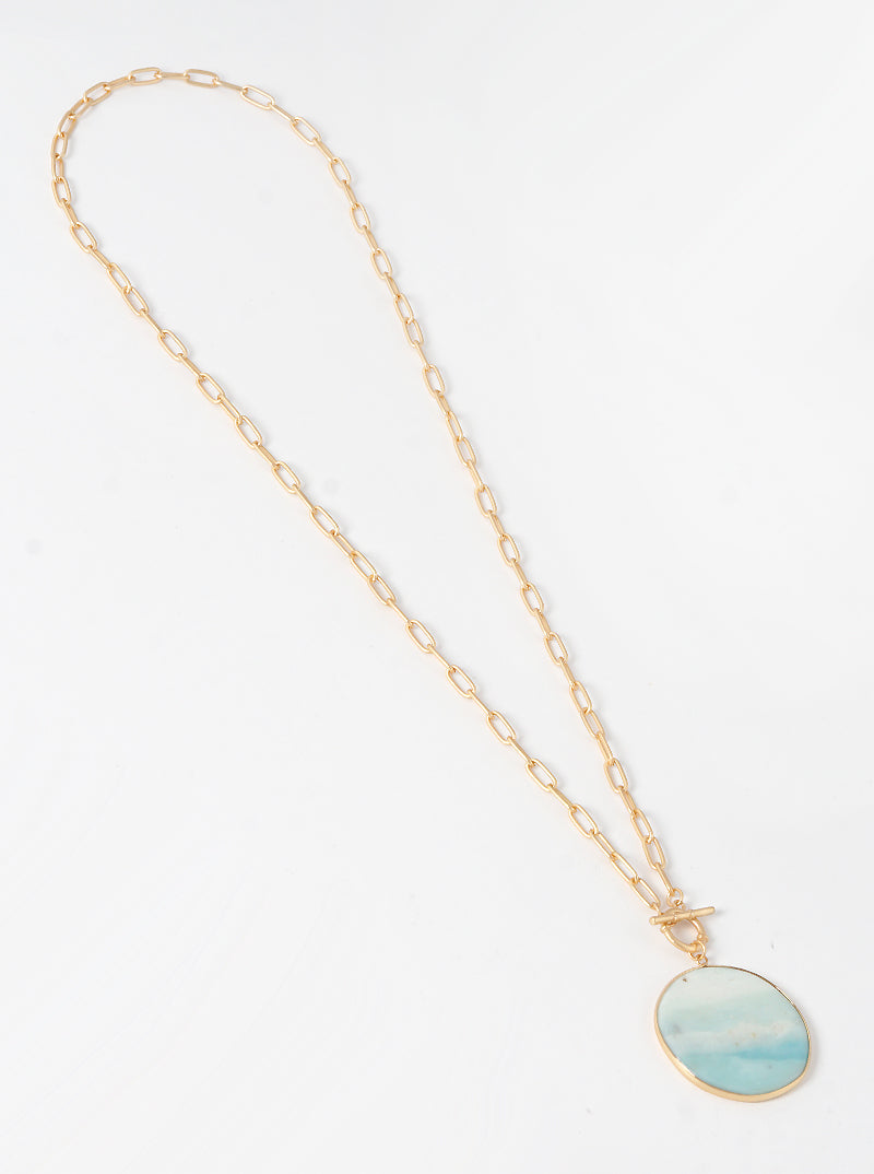 Round Flat Semi Precious  Toggle Closure Long Necklace