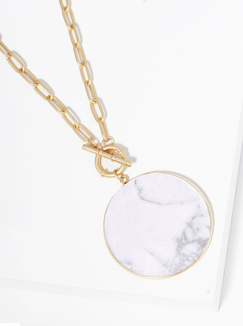 Round Flat Semi Precious  Toggle Closure Long Necklace
