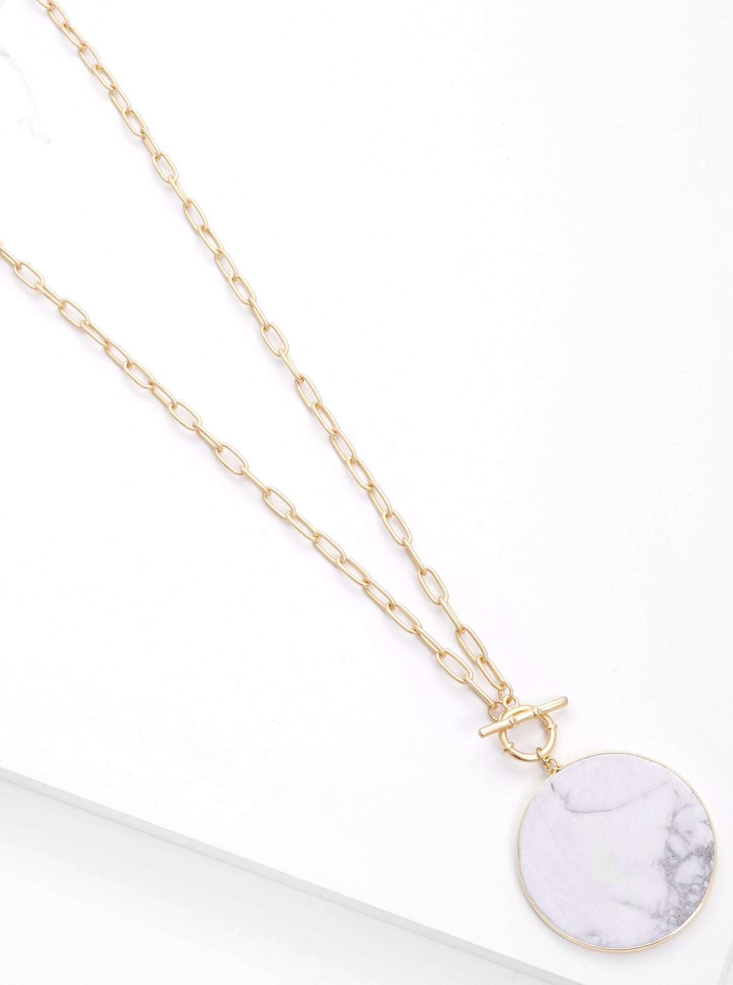 Round Flat Semi Precious  Toggle Closure Long Necklace